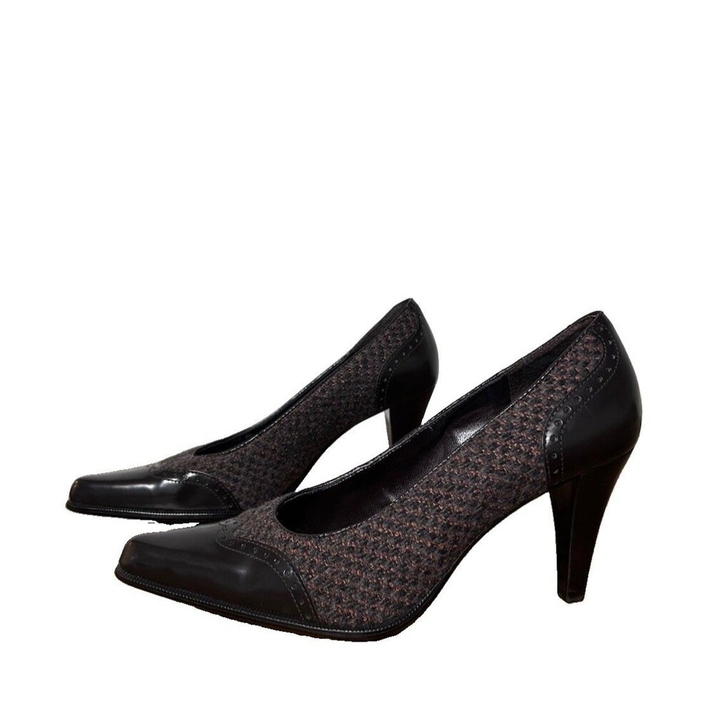 Franco Sarto Tweed Pumps Vintage Look Librarian Dark Academia Sz 6M Vero Cuoio